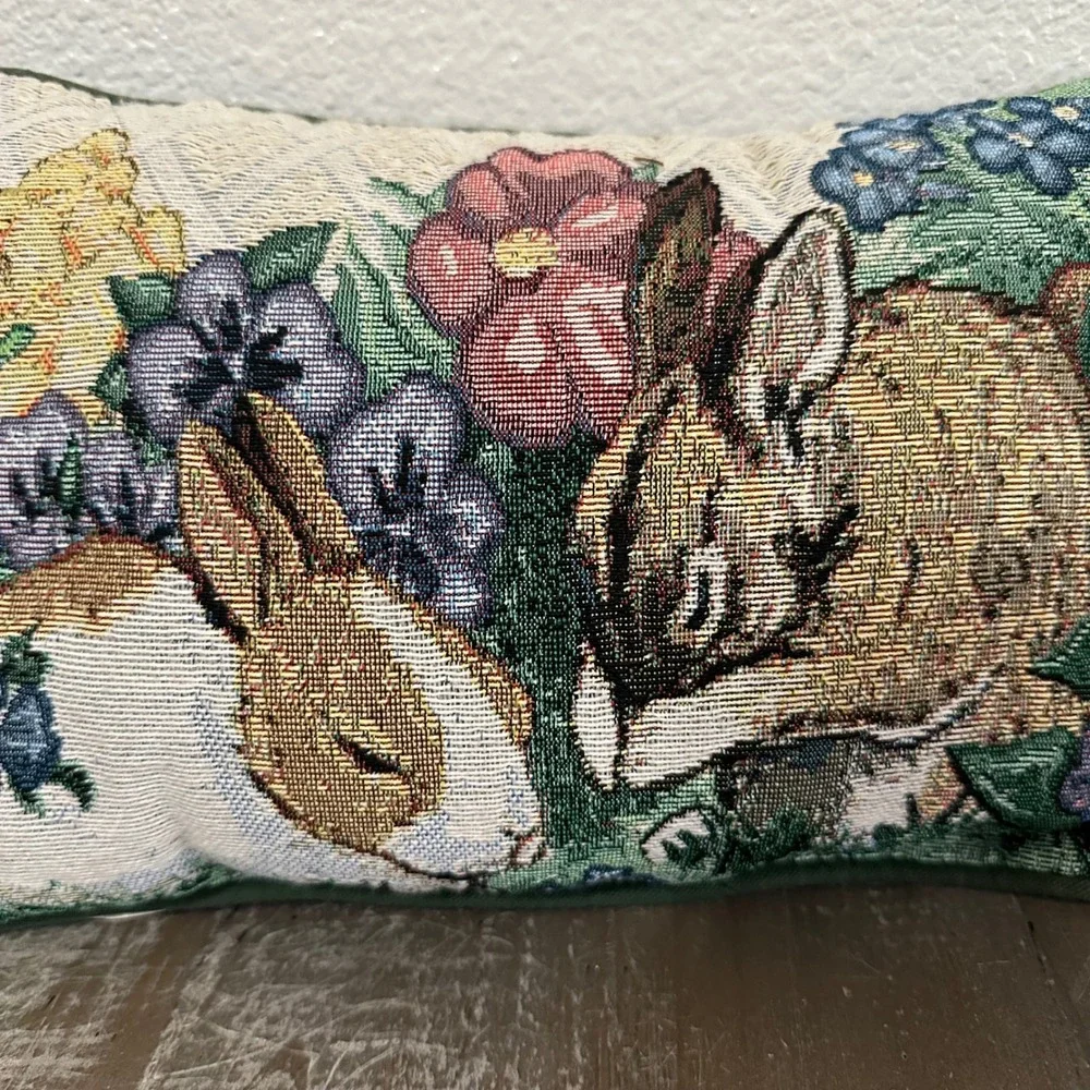 Vintage Bunny Rabbit Floral Tapestry Small Pillow Cottagecore Spring Easter‎